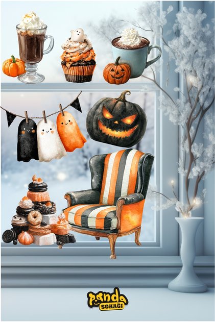 Cadılar Bayramı Sticker Seti, Happy Hallowen Sticker Seti, Duvar ve Cam Sticker