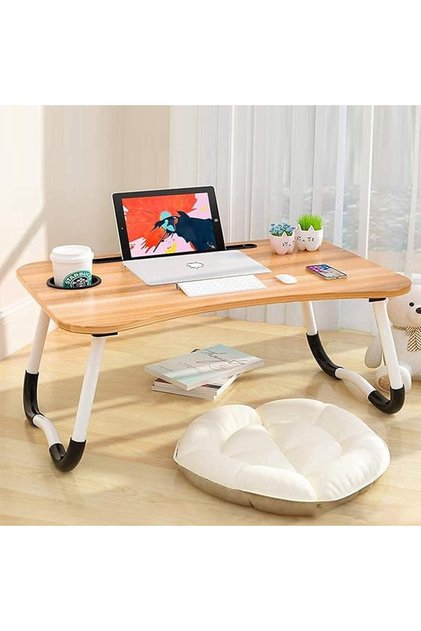 Portable Laptop Bed Tray Table Notebook Stand with Foldable Legs & Cup Slot (Golden)