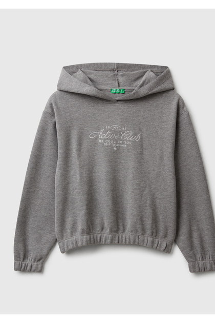 Girl's anthracite melange glitter embroidered ribbed sweatshirt