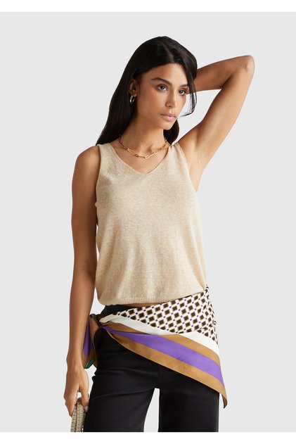Women's Ecru Alpaca and Wool Blend Knitwear Tank Top