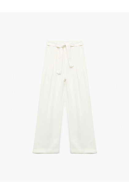Lace-Up Viscose Wide-Leg Pants with Belt Detail