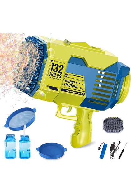 Pistol automat de facut baloane, cu 2 capete interschimbabile 132 / 73 orificii,Bubble Rocket, Verde