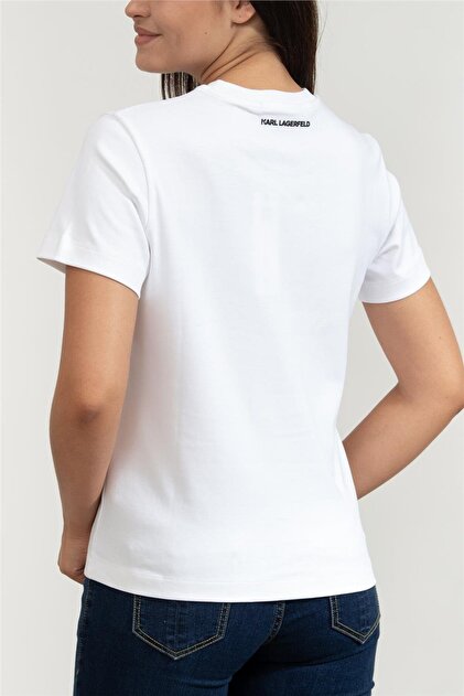 Karl Lagerfeld Ikon Aquarelle K Kadın Bisiklet Yaka T-Shirt Beyaz