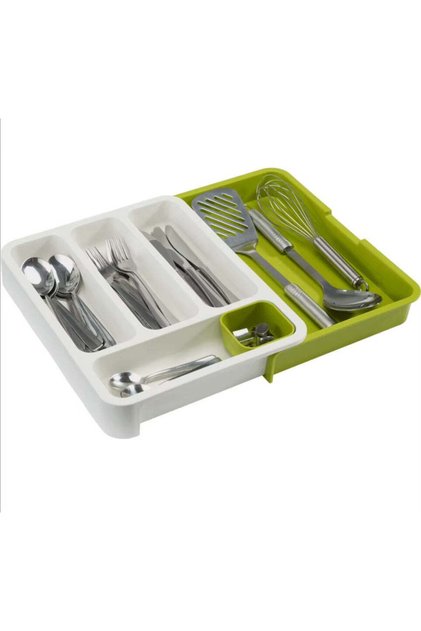 Organizator reglabil pentru tacâmuri, alb cu verde, 28x36x5,5cm