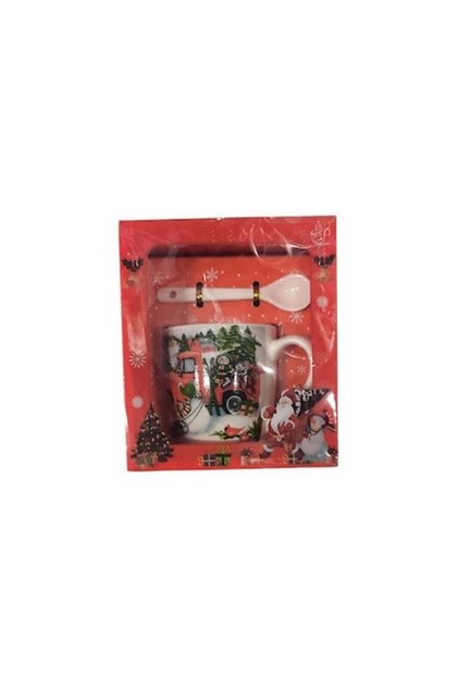 Cană ceramică cu linguriță în cutie cadou, decorațiune de Crăciun, 200 ml, 4X-0472