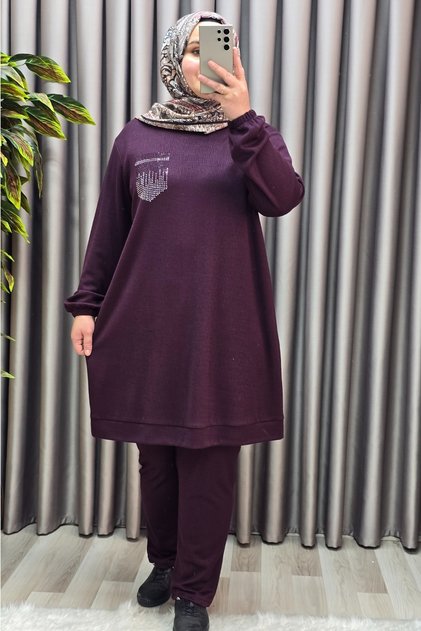 Women's Hijab Clothing Plus Size Pocket Stone Embroidered Double Suit