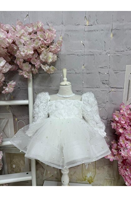 Kardelen Pearl Long Sleeve Baby Girl Dress,Birthday Dress,Photography Dress,Suitable for 0-13 Years Old
