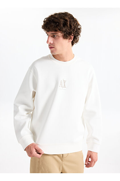 メンズウェア #GENTLEMAN CREW SWEAT - WHITE - Armani Exchange Bisiklet Yaka Beyaz Erkek Sweatshırt