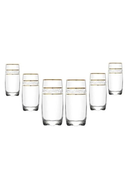 Pahare Adora Gold pentru Long Drink, Set de 6, 390 ml, Pahar elegant cu detalii aurii