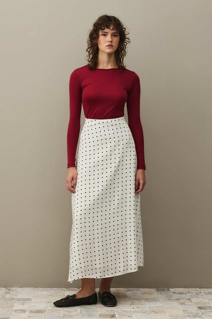 Fusta Twill cu buline Ecru