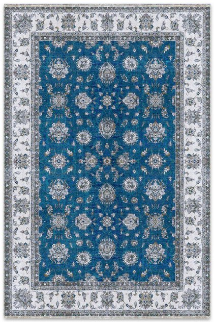 Blue Classic Chenille Carpet Rug Runner Washable Non-Slip Living Room Hall Kitchen Carpet