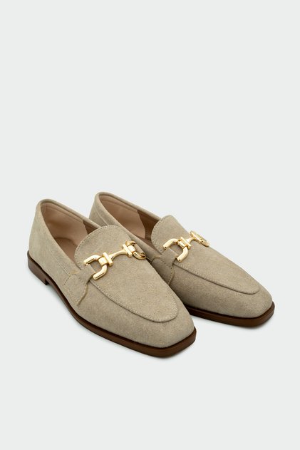 Aloha Beige Suede Women's Loafer with Gold Detail