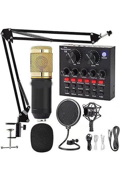 Condenser Microphone Bundle with Live Sound Card Professional Studio Mic with Adjustable Scissor Arm