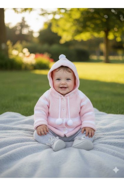 Unisex 0-6 Months Double Layer Knitwear Baby Cardigan Hooded Knitted Jacket