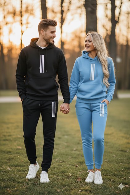 Winter Couple Matching Set, Striped Patterned Men's Top and Bottom Set Men/Women 2-Piece