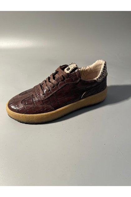 Noble Shoes Genuine Leather Dark Brown Women's Sneakers