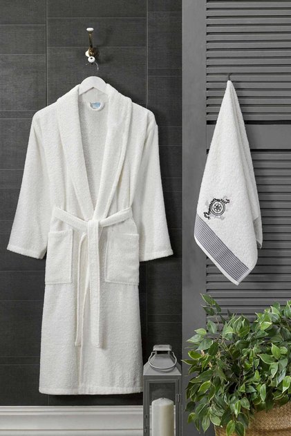 Men's Towel Bathrobe Set Cotton White