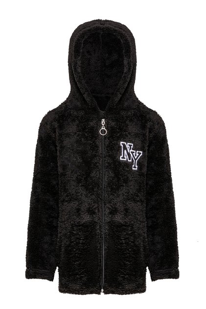 Boy's Black Hooded Plush Jacket