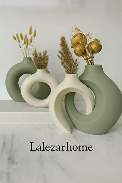 MorVilla Pudra Kahve Halka Vazo Seti 3'lü | Modern Minimal