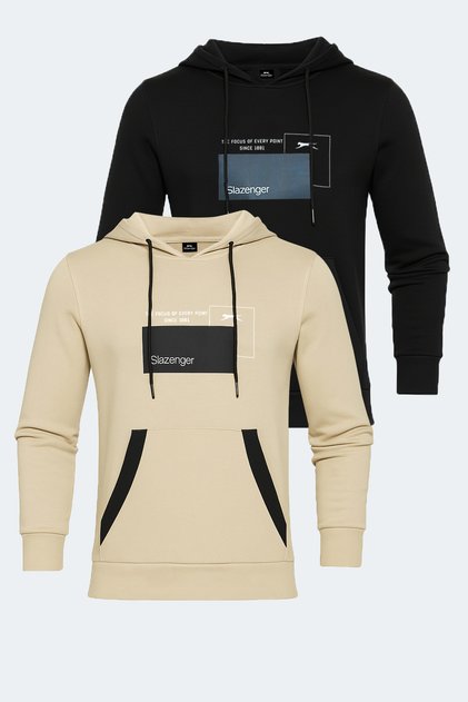 Vanda Set of Hooded Men's Kangaroo Pocket Sweatshirts - Black - Beige