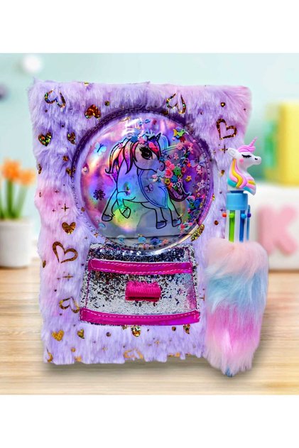Unicorn Hatıra Defteri 10 Renk Yazabilen Kalem Hediyeli Set Peluş Pullu Simli Pırıltılı