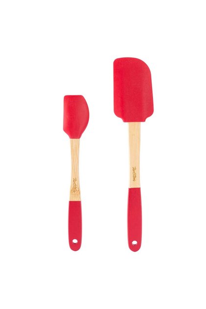 Red Silicone Double Spatula Set with Bamboo Handle