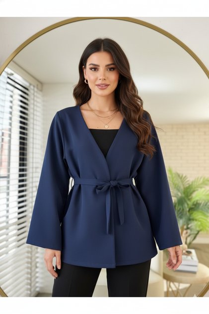 Women's New Season Belted Scuba Jacket Kimono Tunic Oversized Trend Suitable for Casual Modern Hijab