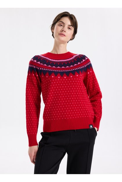 D5WL-KZK3552 Kırmızı Bisiklet Yaka Relaxed Örgü Desenli Kadın Kazak