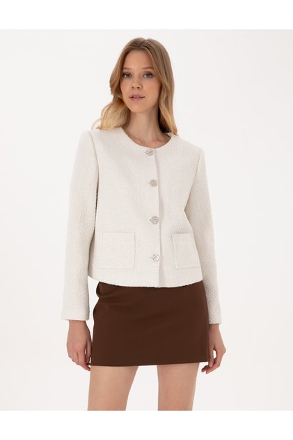 Ecru Crop Top Tweed Jacket 50319417-Vr019