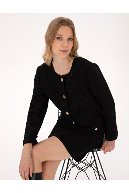 Black Crop Top Tweed Jacket 50319417-Vr046