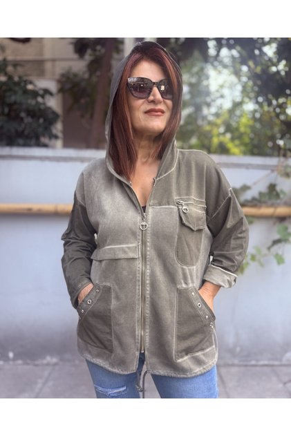 Italian K Hooded Eyelet Detail Pocket Green