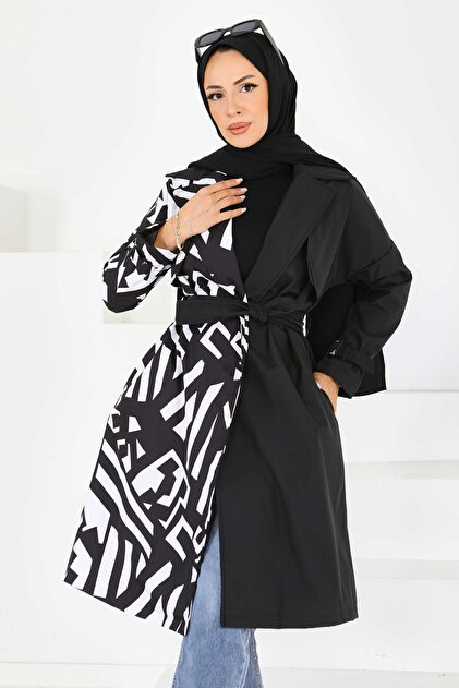 TOFİSA Zebra Desen Kuşaklı Miranda Trençkot Beyaz - 27600-BEYAZ
