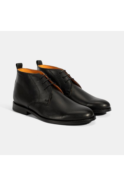 Women's Black Leather Boots with Orange Lining Detail