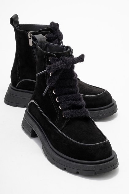 Mina Black Suede Genuine Leather Women's Boots