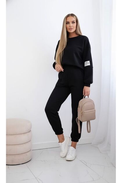 Women's Crew Neck Long Sleeve Label Detail Tracksuit Set 4337-26