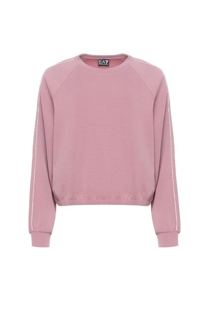 Women's Metallic Effect Logo Long Sleeve Relaxed Fit Elastic Hem Pink Sweatshirt