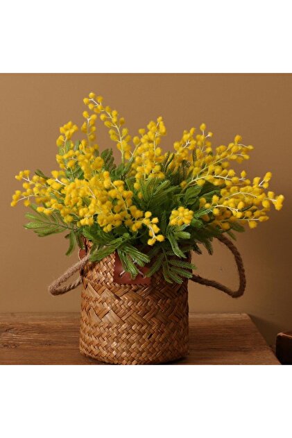 置物 mimosa Nettenevime Yapay Çiçek Sarı Mimoza Demeti 5 Dallı 38cm Mimosa