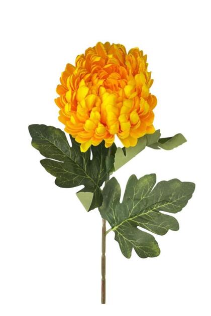 Yapay Çiçek Krizantem Sarı Koyu 90cm Tek Dal Kumaş Çiçek Uzun Dal