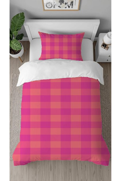 Pink Square Geometric Line Patterned Printed Specially Designed Sheet-Free Style Stylish Children's Duvet Cover Set