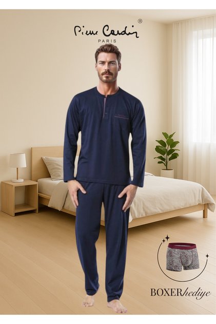 Men's Clothing 100% Cotton Long Sleeve Pajama Set (with Modal Boxer Gift)