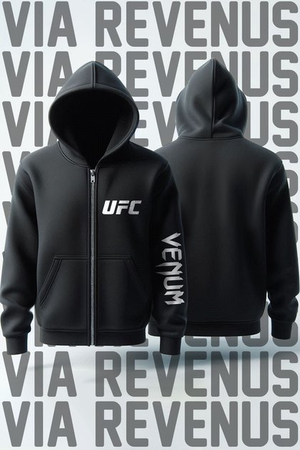 Ufc Printed Unisex 3 Thread K Hooded Zippered Sweatshirt Cardigan
