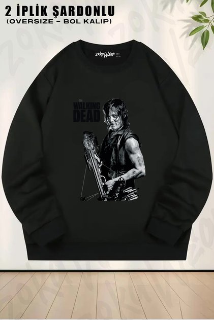 Unisex Loose Fit Daryl Dixon the Walking Dead Printed Design Oversized Crew Neck Sweatshirt