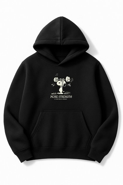 Black Oversized Unisex Snoopy Printed Hooded Sweatshirt