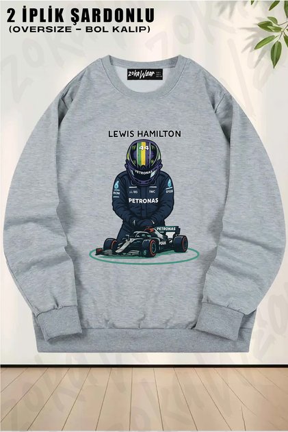 Unisex Loose Fit Formula 1 Lewis Hamilton F1 Printed Design Oversized Crew Neck Sweatshirt
