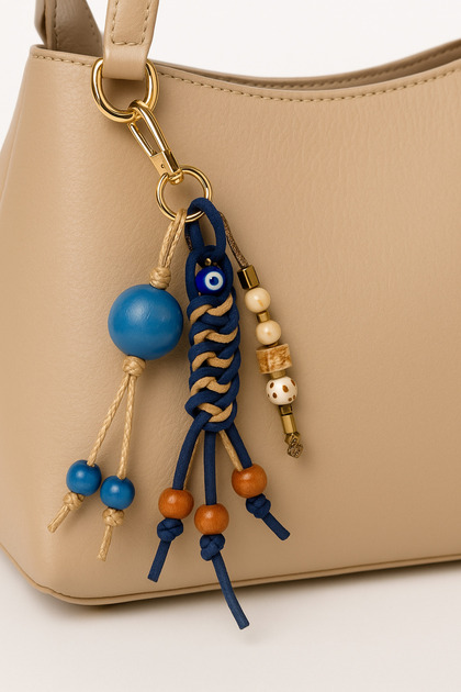 Handmade Suede and Faux Leather Drawstring Bag Ornament Charm – 5 Color Options, with Wooden Bead Detail