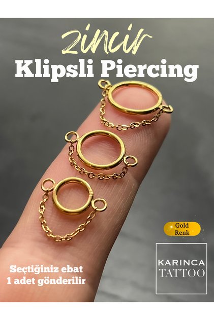 Zincir Klipsli Halka Piercing Tragus Helix Conch Rook Göbek Septum Daith Burun Nostril Dudak Kulak