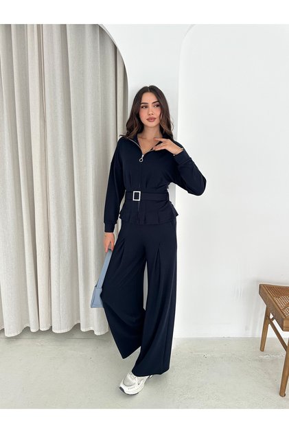 Modal Fabric Zippered Belted Tracksuit Set
