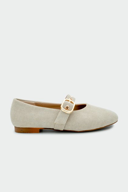 Victor Beige Suede Women's Ballerinas with Gold Buckle
