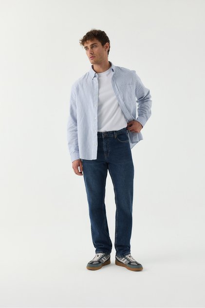 Straight Erkek Mavi Rigid Normal Bel 5 Cep Denim Jean Kot Pantolon