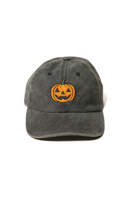 Anthracite Halloween Hat with Orange Pumpkin Embroidery on Grey Fabric Top Costume Party Accessory